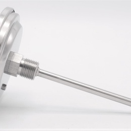 All-stainless steel bimetal thermometer with immersion shaft, threaded