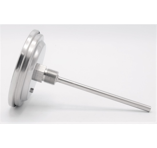 All-stainless steel bimetal thermometer with immersion shaft, threaded