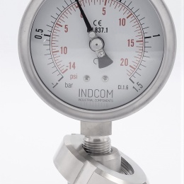 Stainless steel manometer with separating membrane DIN 11851, dial 100 mm, nut DN25 -1/1,5 bar