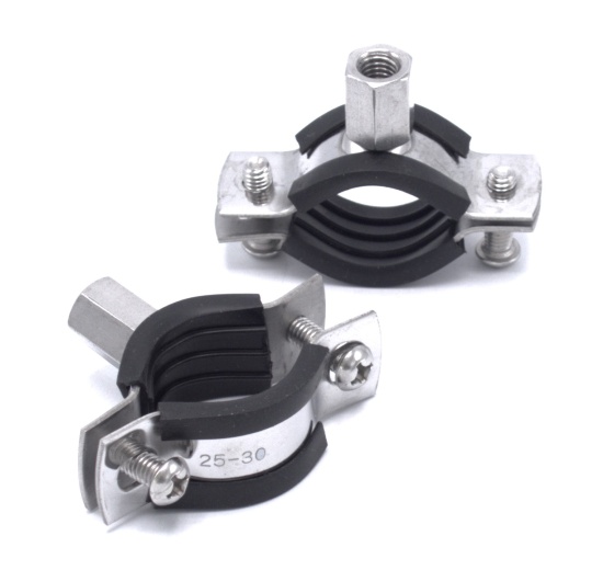 Pipe Clamp with Rubber EPDM, two screw, stainless steel DIN 1.4301, M8_ 25-30 mm