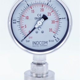 Stainless steel manometer, dial 100 mm, with separating membrane CLAMP DIN32676 - collar 64 mm