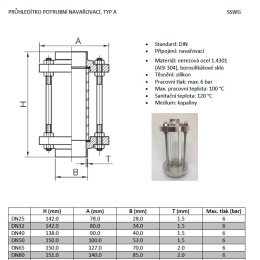Straight sight glass, welded S-S, type A