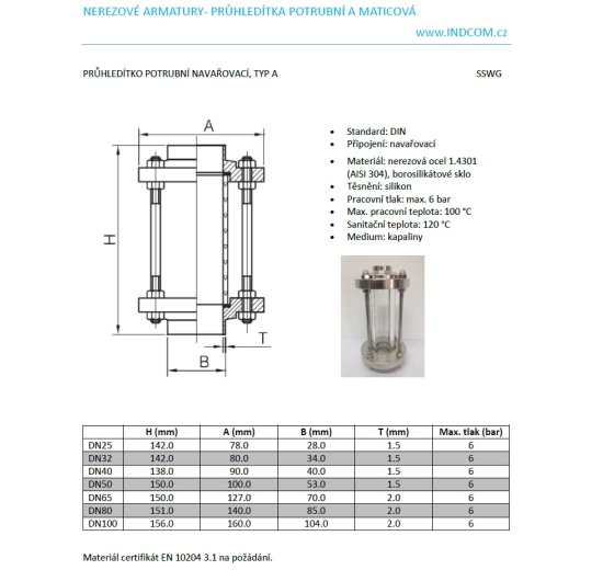 Straight sight glass, welded S-S, type A