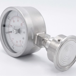 Stainless Steel Pressure Gauge, Dial 100 mm, Sanitary Diaphragm CLAMP DIN 32676 (64 mm) | -1/1.5 bar