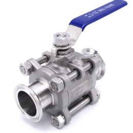 Stainless steel ball valve, full flow, three - part, CLAMP