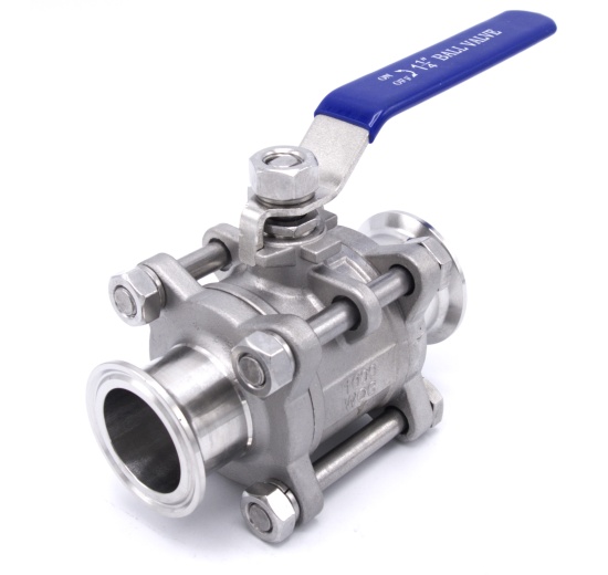 Stainless steel ball valve, full flow, three - part, CLAMP