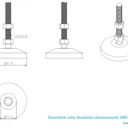 Stainless steel legs, height adjustable, with joint| D80 M12 100 mm_dimensions