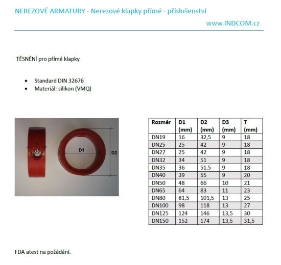 Gasket Silicone (VMQ) For Stainless Steel Butterfly Valves | DN100