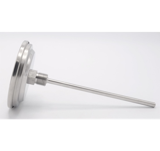 All-stainless steel bimetal thermometer with immersion shaft, threaded