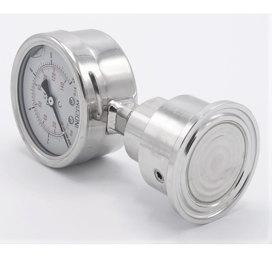 Stainless Steel Pressure Gauge with Separating Diaphragm-CLAMP, Dial 63 mm 0-10 bar, (clamp-50,5mm)