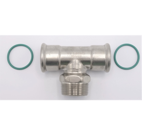 T-kus, nerezový, lisovací F/M(závit vnější)/F 35_1 1/4"_35