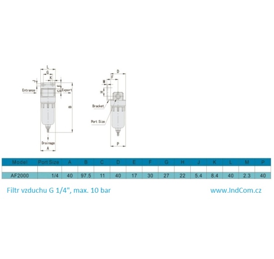Filter for compressed air distribution, connection G 1/4 ", max. 10 bar.