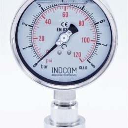 Stainless Steel Pressure Gauge, Dial 100 mm, With Separating Diaphragm CLAMP DIN32676 (50.5 mm) 0-8 bar
