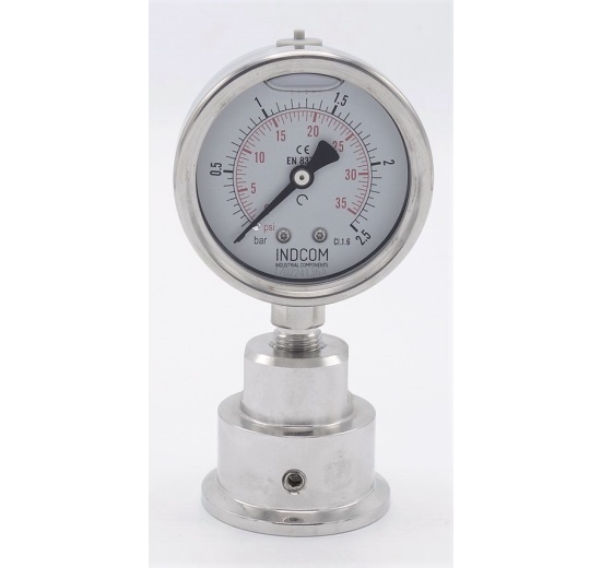 Stainless Steel Pressure Gauge with Separating Diaphragm-CLAMP, Dial 63 mm | 0-2,5 bar, (clamp-50,5mm)