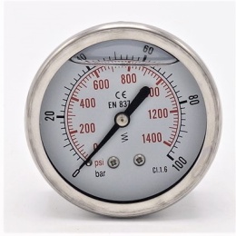 Stainless steel pressure gauges - the back (coaxial) connection  0 - 100 bar, thread 1/4”