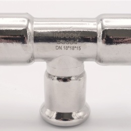 T Piece, Press Fittings, reduced F/F/F 18_15_18 stainless steel