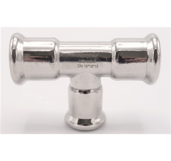 T Piece, Press Fittings, reduced F/F/F 18_15_18 stainless steel