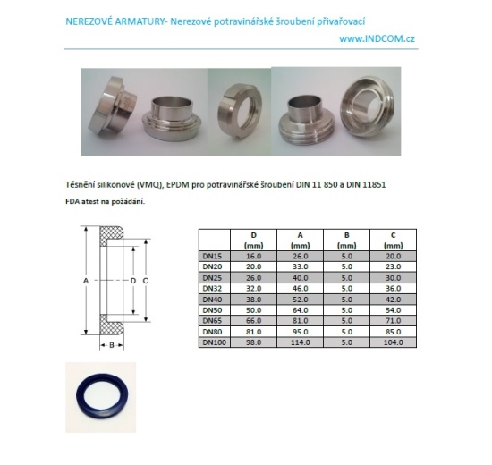 silicone seal for union male standard DIN11851 DN20