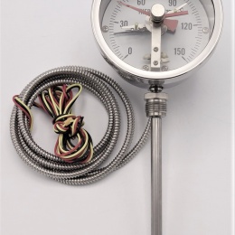All-stainless steel bimetal thermometer with electrical contacts