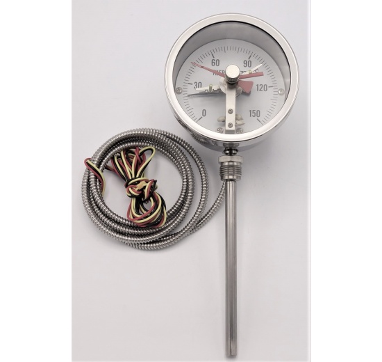 All-stainless steel bimetal thermometer with electrical contacts
