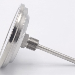 All-stainless steel bimetal thermometer with immersion shaft, threaded