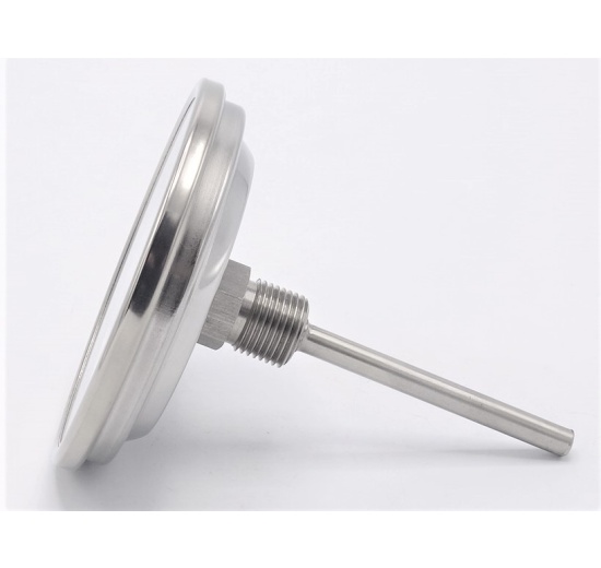 All-stainless steel bimetal thermometer with immersion shaft, threaded