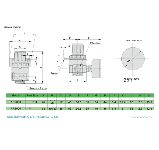 AR2000-02-G1/4 reducing valve - diameters