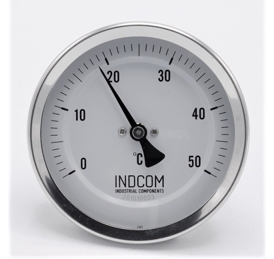 All-stainless steel bimetal thermometer with immersion shaft in well 0-50 ℃, 100 mm