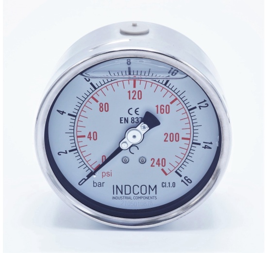 Stainless steel pressure gauges - the back (axial) connection, dial 100 mm | 0 - 16 bar (1/2")