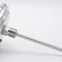 All-stainless steel bimetal thermometer with immersion shaft, threaded