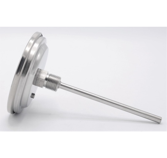 All-stainless steel bimetal thermometer with immersion shaft, threaded