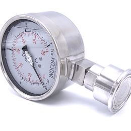 Stainless steel manometer, dial 100 mm, with a sanitary diaphragm CLAMP DIN32676 - collar 50.5 mm