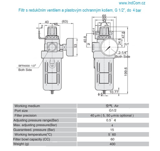 catalog sheet of Filter with pressure reducing valve and a protective basket, G 1/2", up to 4 bar