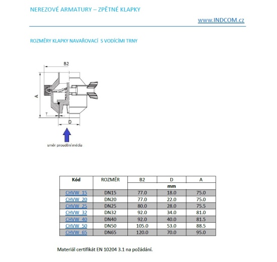 Sanitary stainless steel check valve, welded typeí S-S, DN40