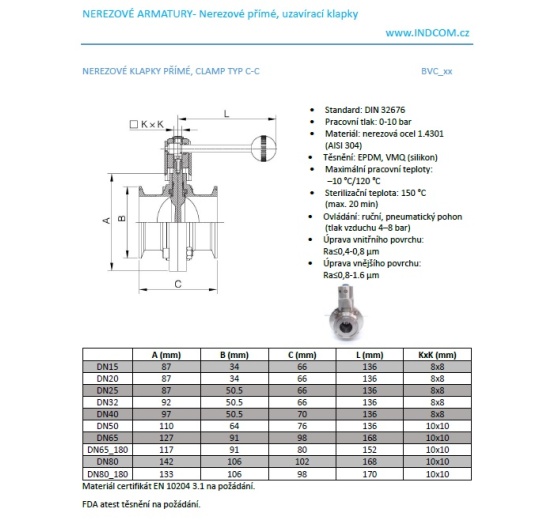 catalog sheet, Stainless steel butterfly valves, CLAMP DN40