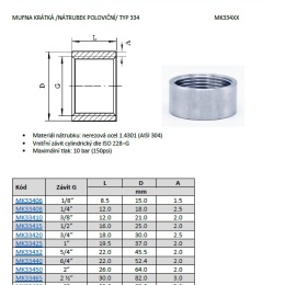 Mufna krátká_nátrubek poloviční, typ 334_katalogový list