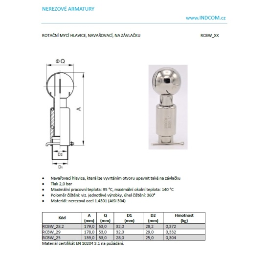 Rotary cleaning ball, welded, on split pin, for use in beverage production