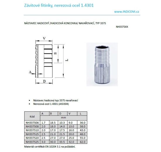 Hose nipple extension / hose end/ type 337S| DN25 (Ø out 32 mm)- data sheet
