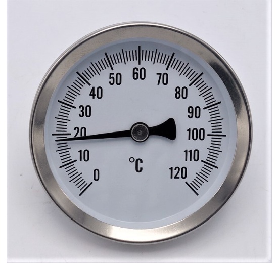 All-stainless steel bimetallic thermometer with immersion shaft
