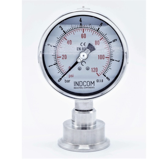 Stainless Steel Pressure Gauge, Dial 100 mm, With Separating Diaphragm - CLAMP DIN 32676 (64 mm)