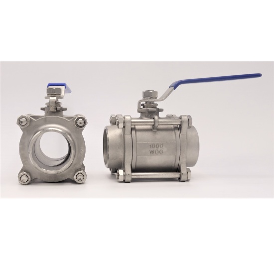 Stainless steel ball valve with full bore, three- pieced, welded 2"