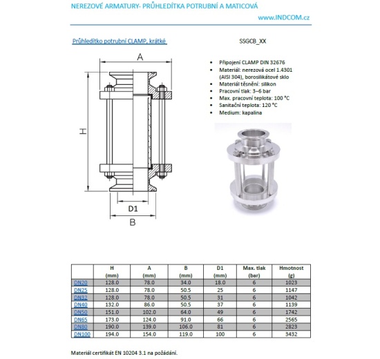 data sheet Straight sight glass, CLAMP C-C | DN80 (clamp collar 106mm)