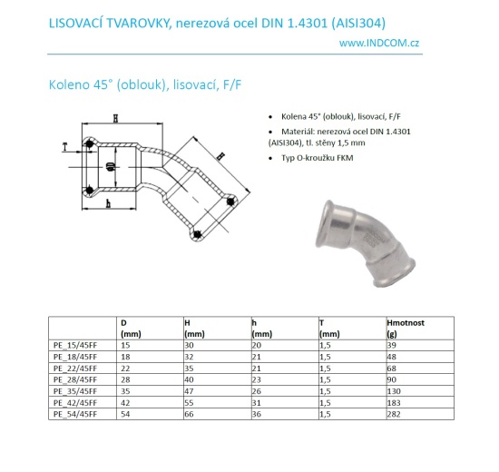 Elbow 45° (arch), Press Fittings, F/F stainless steel