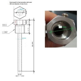 Stainless steel thermometer well | 200 mm (1/2")