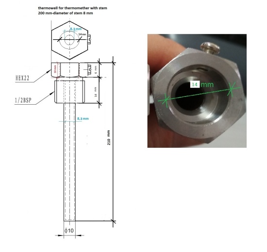 Stainless steel thermometer well | 200 mm (1/2")