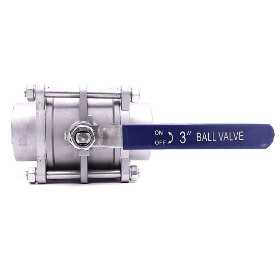 Stainless steel ball valve with full bore, three- pieced, welded | 3"