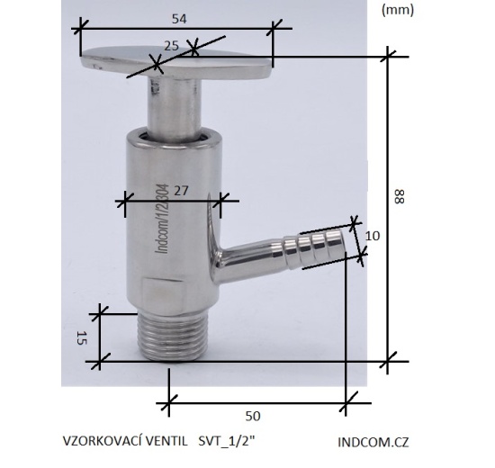 Stainless steel sampling valve, threaded 1/2"