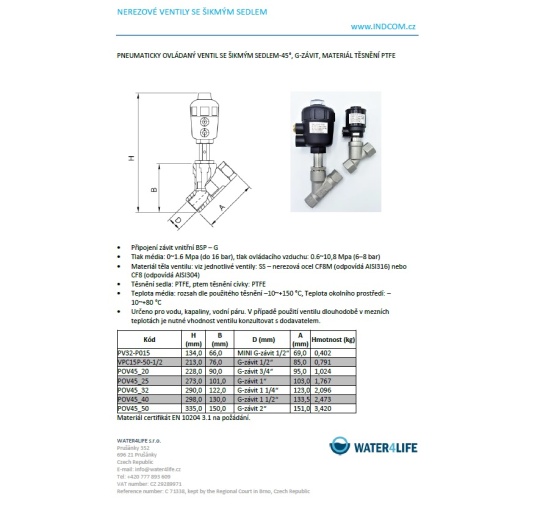 Pneumatically-operated Valves, Angle Seat - 45°, G-thread, Seal PTFE