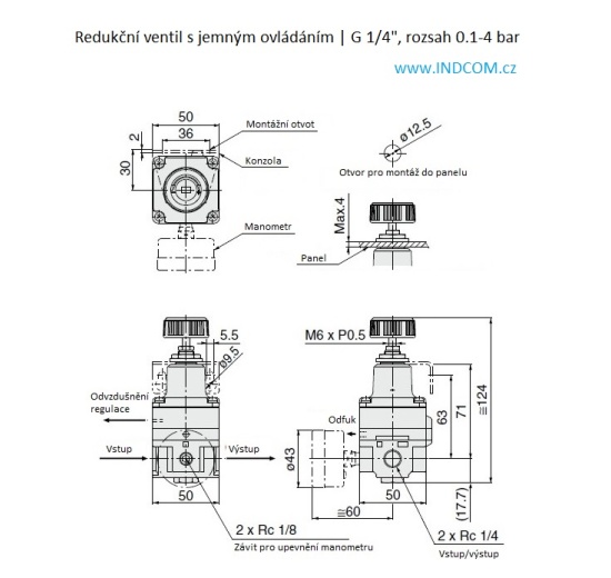 Reducing valve with fine regulation G 1/4", range 0.1-4 bar