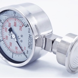 Stainless Steel Pressure Gauge, Dial 100 mm, Sanitary Diaphragm CLAMP DIN 32676 (64 mm) | 0-25 bar